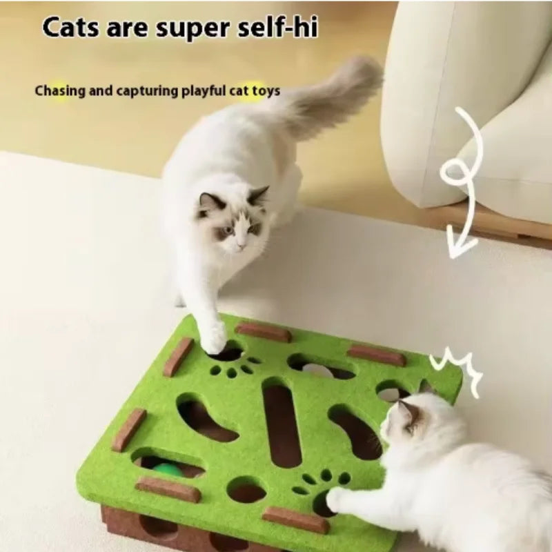 Interactive Felt Cat Puzzle Box with Bell Ball & Hunting Holes