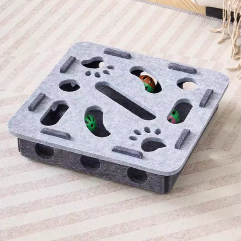 Interactive Felt Cat Puzzle Box with Bell Ball & Hunting Holes