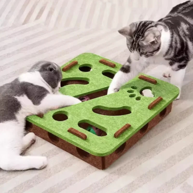 Interactive Felt Cat Puzzle Box with Bell Ball & Hunting Holes