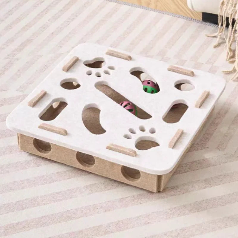 Interactive Felt Cat Puzzle Box with Bell Ball & Hunting Holes
